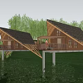 Modern Detached Villa Architecture With Sloped Roof Wooden Terrace And Lush Greenery Surroundings