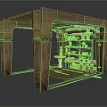 Wooden Pavilion Structure With Tile Roof Wooden Pillars Shelves Barrels And Metal Rails