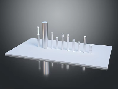 Set of Hardware Tools Various Sizes Silver Cylindrical Rods Displayed on White Platform 3d model