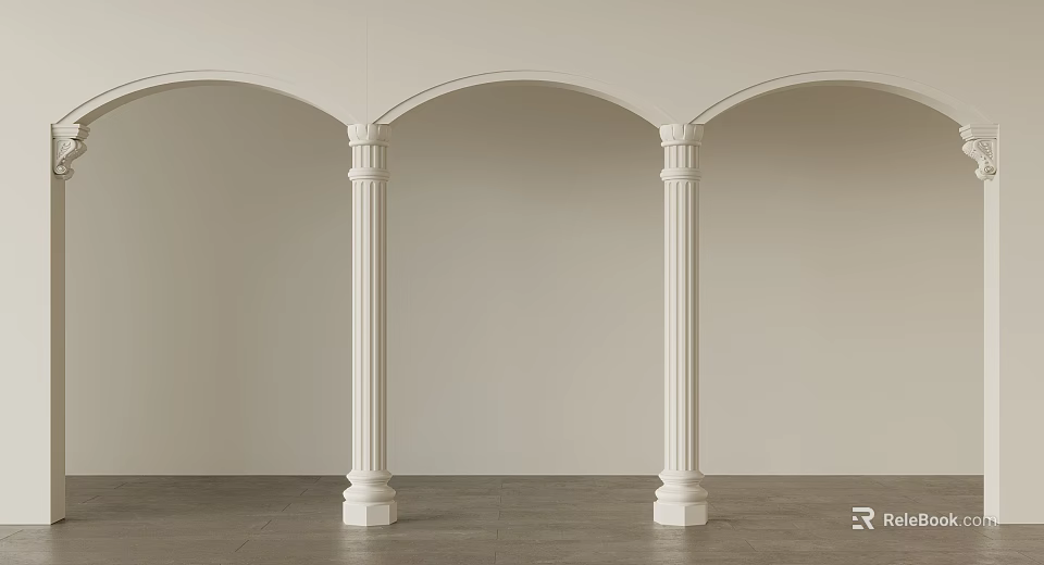 Classical White Roman Columns With Arched Structures In Minimalist Interior Design 3d model 
