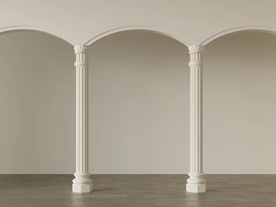 Classical White Roman Columns With Arched Structures In Minimalist Interior Design 3d model