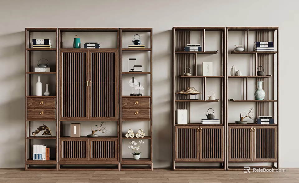 Traditional Chinese Wooden Bogu Shelf Displaying Vases Tea Sets Books And Decorative Items 3d model 