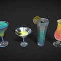 Colorful Cocktail Drinks in Various Glasses with Lime Olive Lemon and Straw Garnishes