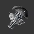 Transparent Jellyfish With White Spots And Long Tentacles On Black Background