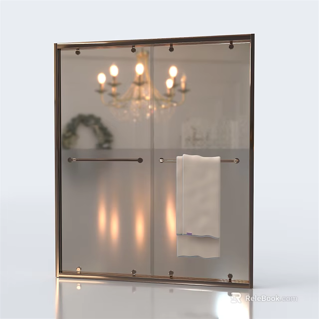 Modern Bathroom Glass Sliding Door With Towel Rack And Chandelier Reflection 3d model 