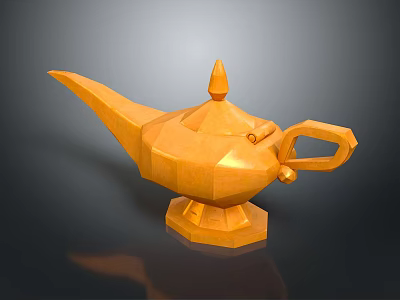Orange Geometric Aladdin Lamp Combination With 3D Rendered Design Curved Spout And Stable Base 3d model