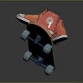 Stylish Orange And Blue Skateboard With Blue Wheels And Red Orange Shoes