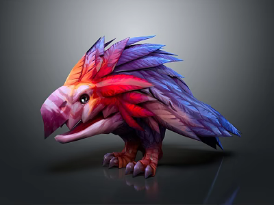 3D Rendered Fantasy Creature With Colorful Feathers Sharp Claws And Large Beak 3d model