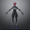 3D Sci Fi Female Character With Pink Hair Cat Ears And Black Blue Combat Suit