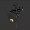 Futuristic Spaceship With Yellow Thruster Flames And Dark Metallic Design Details