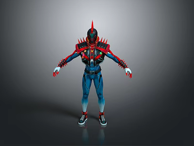 3D Character With Biological Armor Red Blue Spiked Shoulders Horned Helmet Sci Fi Design 3d model