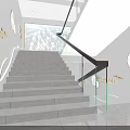 Science and Technology Museum Exhibition Hall Staircase Featuring Marine Life Murals and Educational Exhibits