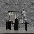 Fashion Store Display With White Dresses Rack Mannequin Black Table Stool And Light Wall
