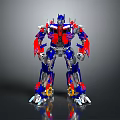 Robot Character with Blue Red Silver Mechanical Structure Standing Pose on Reflective Surface 3d model