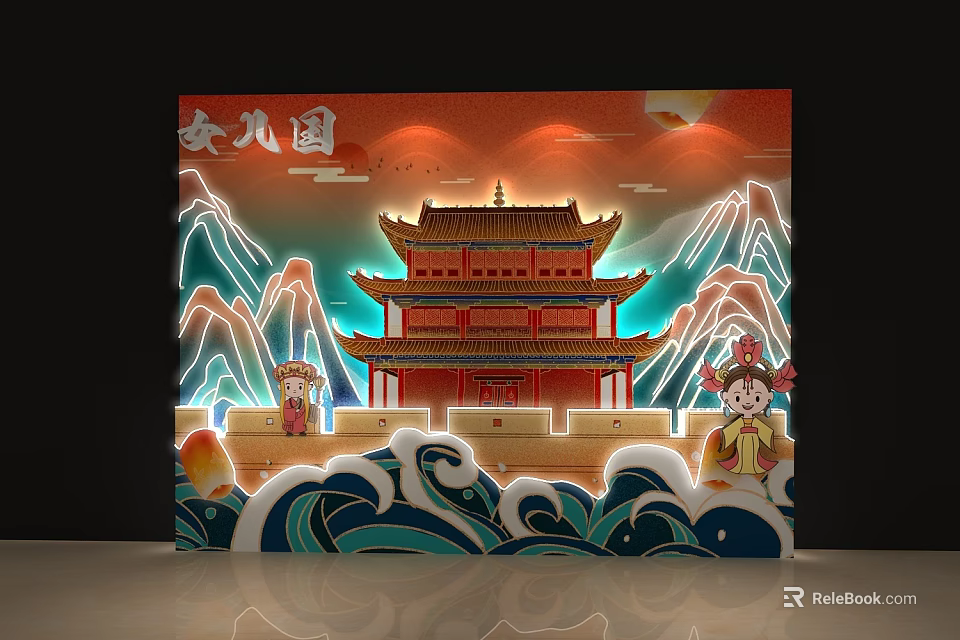 Daughter Kingdom Photo Spot With Traditional Chinese Architecture And Mountain Backdrop 3d model 