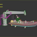 Silver Inflatable Motorboat With Control Console And Crane Structure With Ladder 3d model