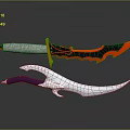 Decorative Weapons With Red Black Blade White Handle And Purple Hilt Curved White Sword