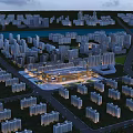 Bird's Eye View Urban Planning with Residential Buildings Commercial Center River Roads and Green Spaces