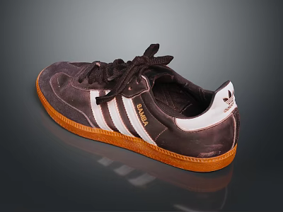 Adidas Samba Classic Casual Footwear Brown With White Stripes And Orange Sole 3d model
