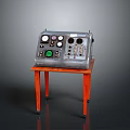 Vintage Electronic Control Panel With Gauges Buttons Knobs On Red Wooden Table 3d model