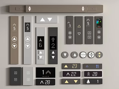 Modern Switch Panels With Various Designs Functional Buttons Digital Displays And Icons 3d model