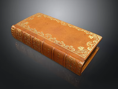 Antique Brown Leather Book With Intricate Gold Embossed Patterns On Cover 3d model
