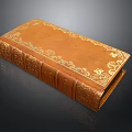Antique Brown Leather Book With Intricate Gold Embossed Patterns On Cover