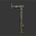 Industrial Metal Sculpture with Rusted Pipe Structure and Circular Base as Artistic Decorative Piece