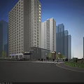 Modern Commercial Landscape With High Rise Glass Facade Building And Urban Street