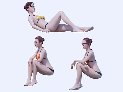 Woman in Bikini Posing in Various Relaxed Seated and Lying Positions 3d model