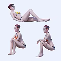 Woman in Bikini Posing in Various Relaxed Seated and Lying Positions 3d model