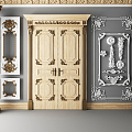 European-style double door carved plaster line double door 3d model