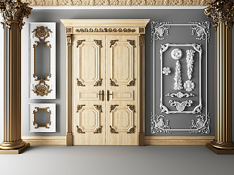 European-style double door carved plaster line double door 3d model