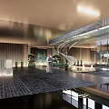 Indoor Garden Landscape With Spiral Water Feature Skylight And Patterned Floor