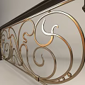 Decorative Fence with Golden Curved Patterns and Dark Brown Supports