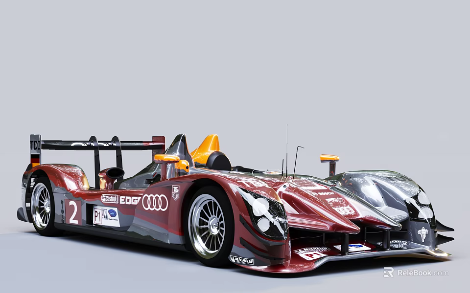 Audi Red And Silver Race Car With Number 2 Streamlined Body Rear Wing 3d model 