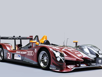 Audi Red And Silver Race Car With Number 2 Streamlined Body Rear Wing 3d model