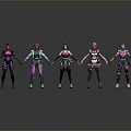Five Colorful 3D Game Characters Standing With Different Outfits And Detailed Designs