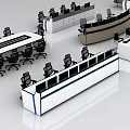 Modern Office Desks With Multiple Computer Monitors And Ergonomic Chairs In Workspace Setup 3d model