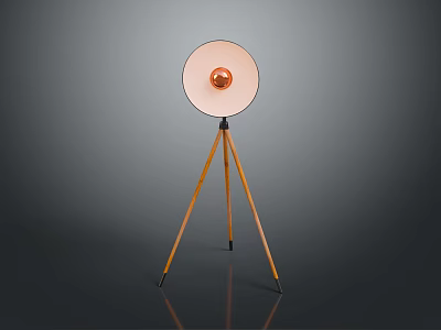 Tripod Floor Lamp Set With Modern Round Shade And Wooden Stand Design 3d model