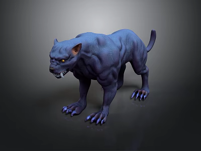 Blue Panther 3D Model in Standing Pose With Fierce Expression Sharp Claws and Dark Background 3d model
