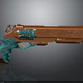 Decorative Pistol With Orange Body Teal Handle Intricate Carvings And Artistic Patterns