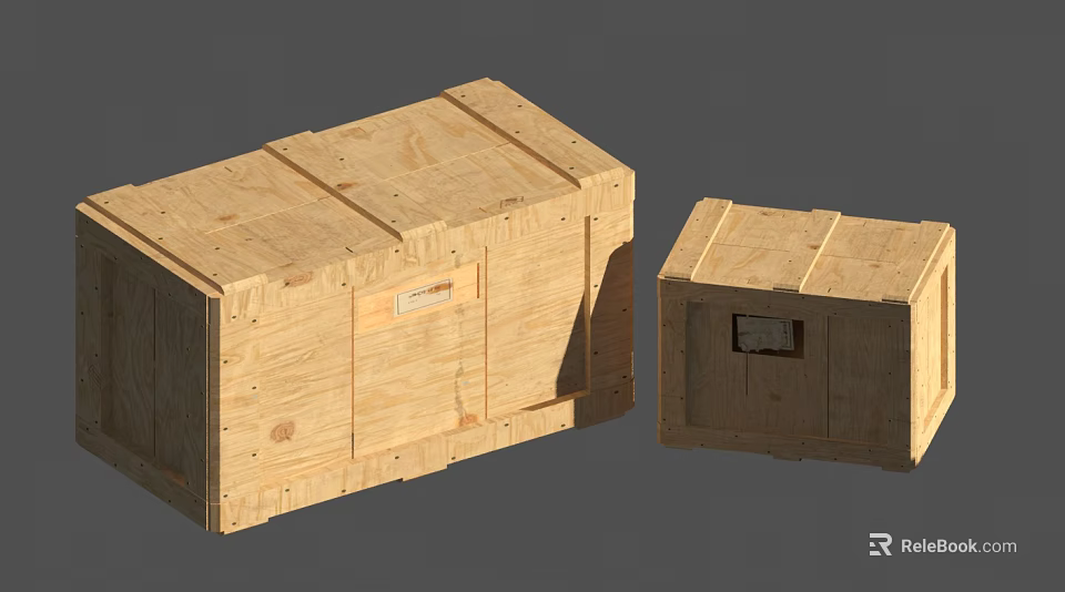 Solid Wood Storage Crates In Two Sizes With Reinforced Corners And Natural Texture 3d model 