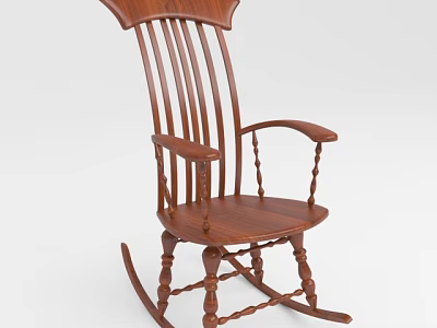 Traditional Wooden Rocking Chair With High Back Curved Armrests And Carved Legs 3d model