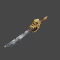 Silver Blade Sword With Golden Dragon Skeleton Design And Red Rope Hilt