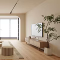 Modern Living Room Interior With Beige Sofa Rug Coffee Table Stool Large Window Natural Light