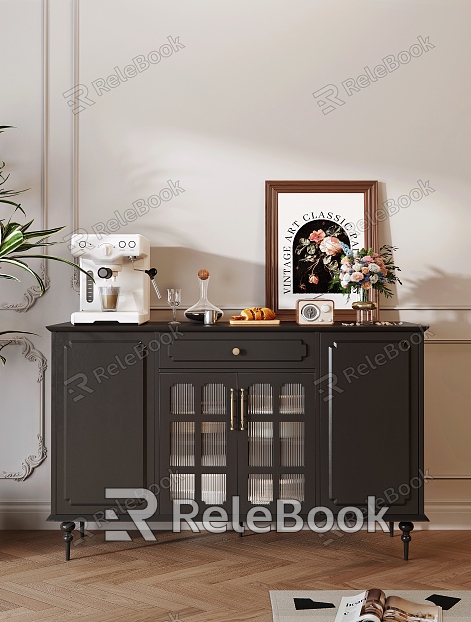 Sideboard Accessories Flower Decorative Painting Coffee Machine Tableware Green Planting model