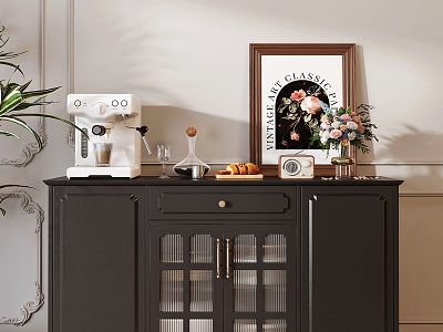 Sideboard Accessories Flower Decorative Painting Coffee Machine Tableware Green Planting model