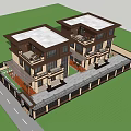 Modern Duplex Villa Two Story Exterior With Lawn Driveway And Balcony Lighting