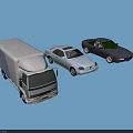 Three Vehicle Types Truck Sedan and Convertible on Blue Background